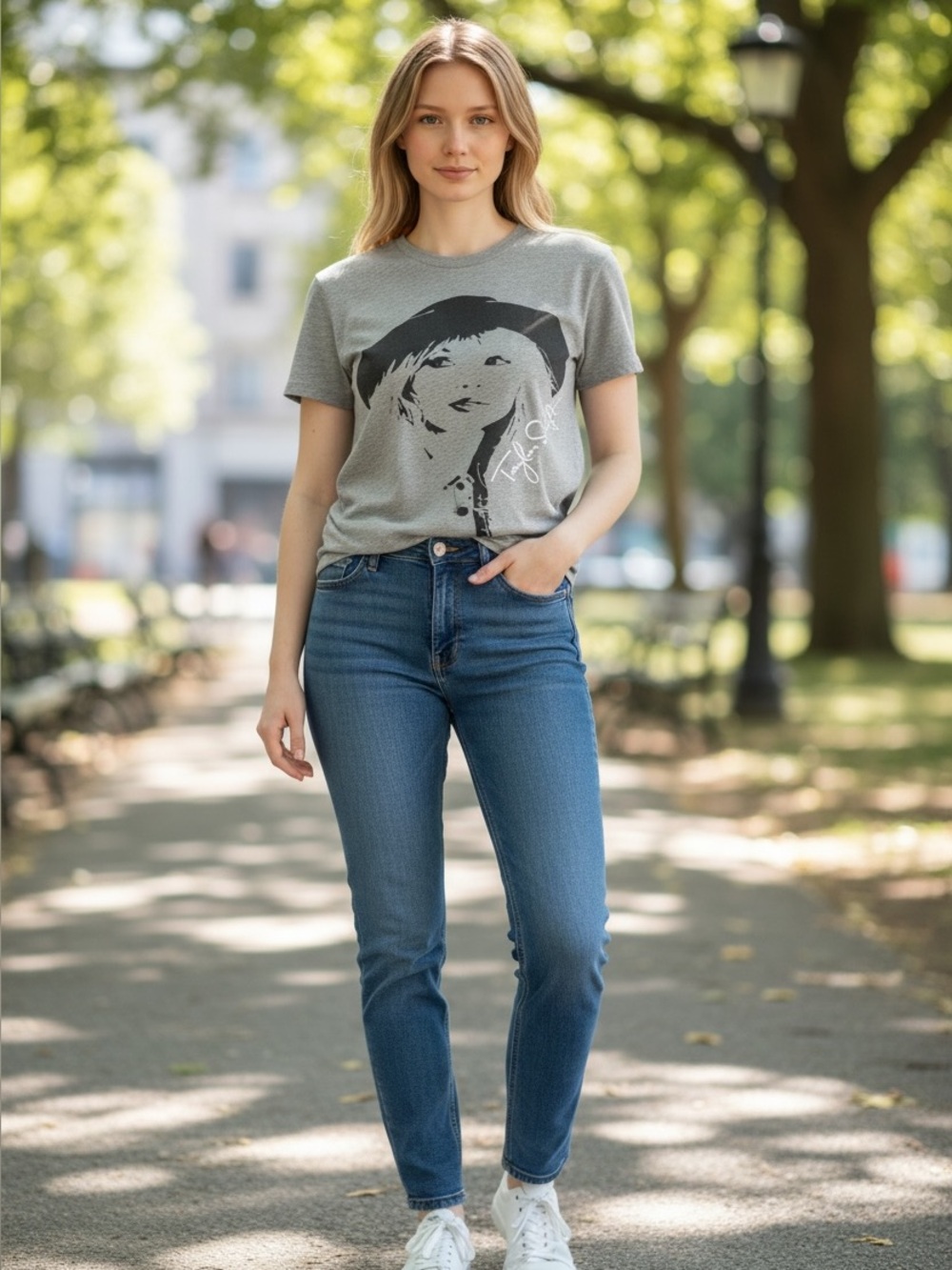 Taylor Swift Gray Tee with Pink Logo